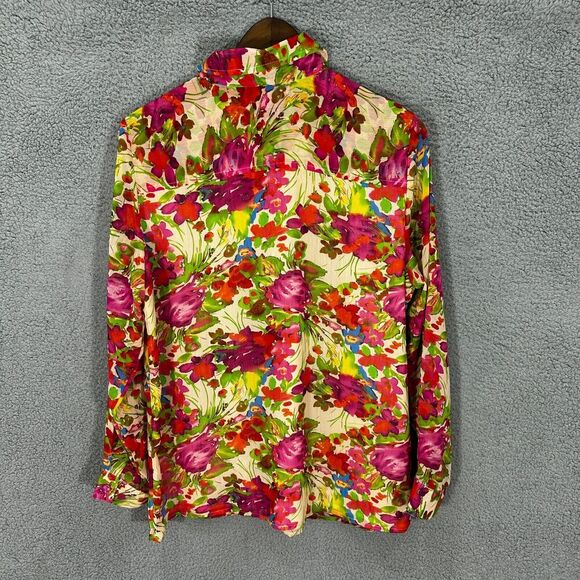 Norm Thompson Button Up Top Womens Large Petite Pink Floral Long Sleeve Boho - Picture 7 of 7